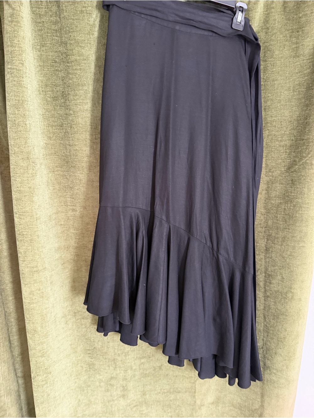 Apiece Apart Black Asymmetric Ruffle Midi Wrap Skirt